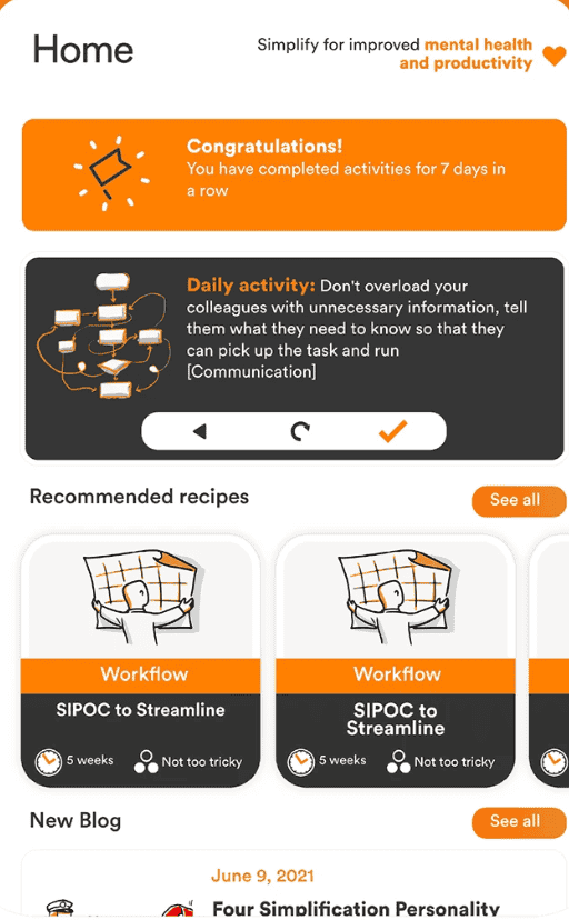 Project Simplify mobile home with daily activity card