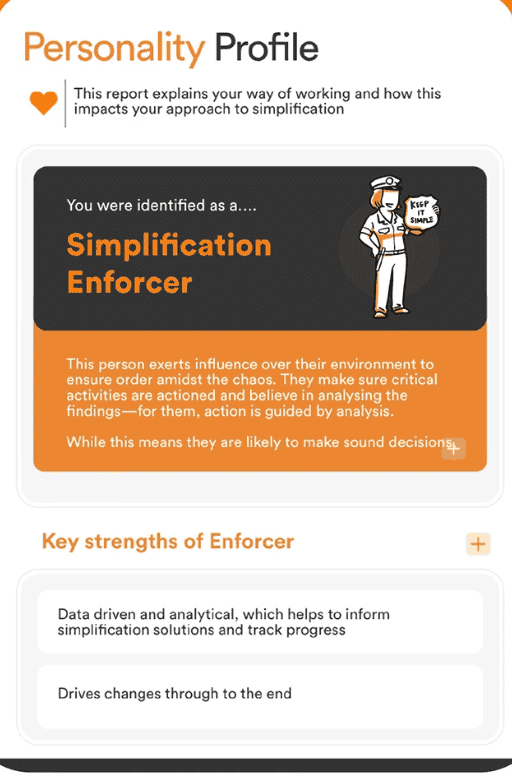 Project Simplify personality profile report on mobile