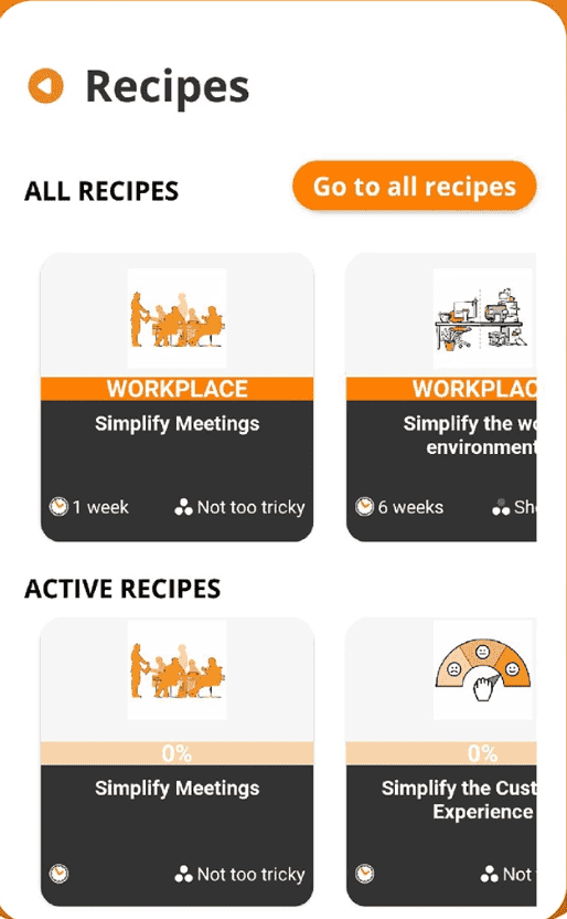 Project Simplify mobile recipes library with active recipes