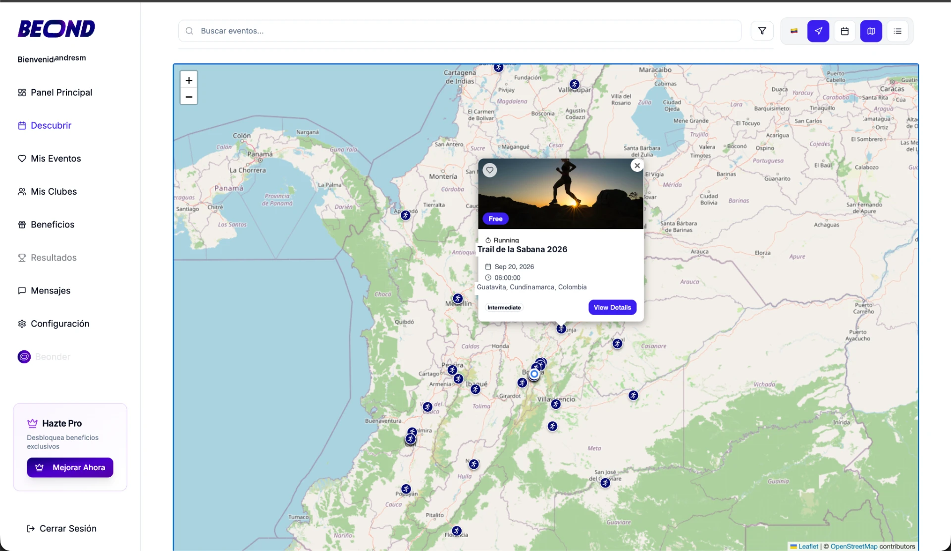 BEOND live command map with route, checkpoints and incident reporting